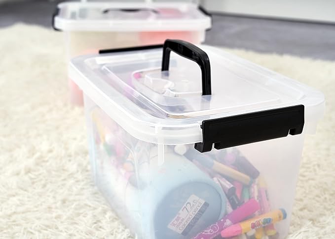 Clear Storage Latch Box/Bin, 2-Pack Plastic Organizing Container with Handle and Lids (7 QT/16QT)