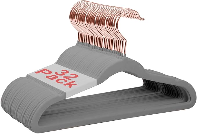 Baby Velvet Hangers Non-Slip Space Saving Swivel Hook 32 Pack Gray