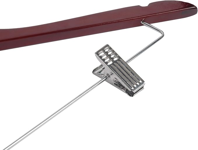 Solid Walnut Finish Wooden Suit Hangers with Anti-Rust Pant Clips, Pack of 10