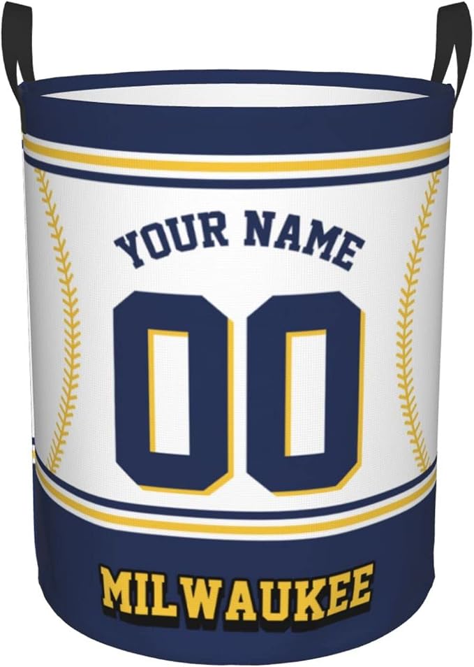 Custom Milwaukee Laundry Hamper Personalized Laundry Basket Customized Name And Number Collapsible Storage Basket for Bedroom Bathroom Living Room Baseball Fan Gifts
