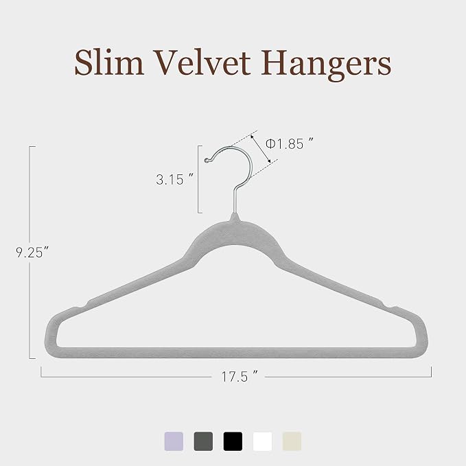 Velvet Hangers 50 Pack, 17.5 Inches Wide Large Size, Heavy Duty Non-Slip Slim Clothes Hangers for Pants, Coats, Skirts, Jeans, Sweaters and More, Nylon-Flocked, Gray