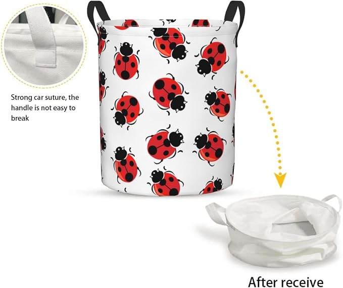 Ladybug Laundry Basket,Laundry Hamper,Collapsible Storage Bin, Oxford Fabric Clothes Baskets,Nursery Hamper For Home,Office,Dorm,Gift Basket