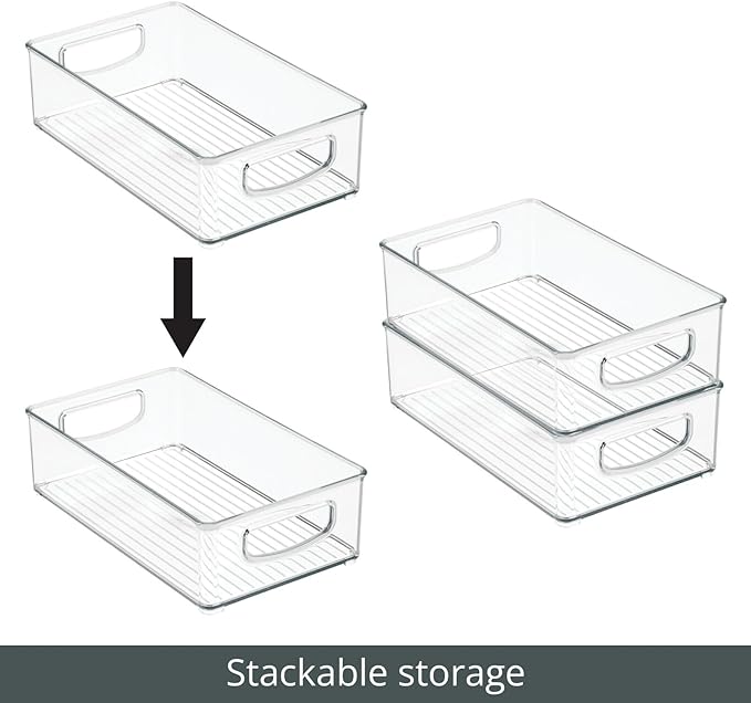 mDesign Small Plastic Kitchen Storage Container Bin with Handles - Organization in Pantry, Refrigerator or Freezer - Food Organizer for Fruit, Yogurt, Squeeze Pouches, 2 Pack, Clear