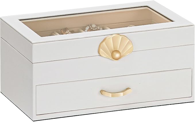 Enthralite Jewelry Box with 1 Drawers : Jewelry Display Organizer for Earrings Necklaces - Gift for Girls Women | White