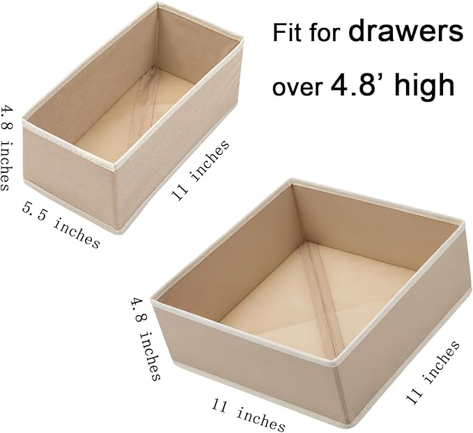 Bructhun Drawer Organizer Set of 4 - Fabric Storage Bins for Clothes, Underwear, Socks & Bras - 11" Baby Dresser Dividers for Bedroom Closet