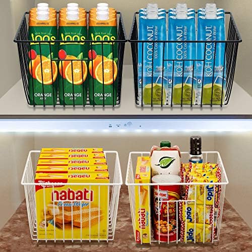 SANNO Freezer Wire Storage Organizer Basket, Refrigerator Storage Baskets Bins Organizer with Built-in Handles for Cabin