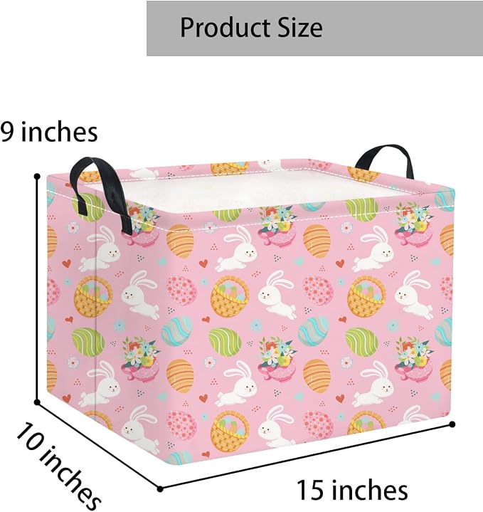 Rectangular Easter Basket for Home Kitchen Baby Girls Basket Cute Storage Bin Organizer Shelf Book Room Decor(Pink Bunny Egg)