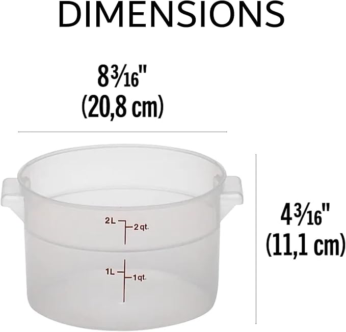 Lumintrail Cambro 2 Quart Round Food Storage Container, Translucent, with a Translucent Lid, Bundle with a Measuring Spoon Set