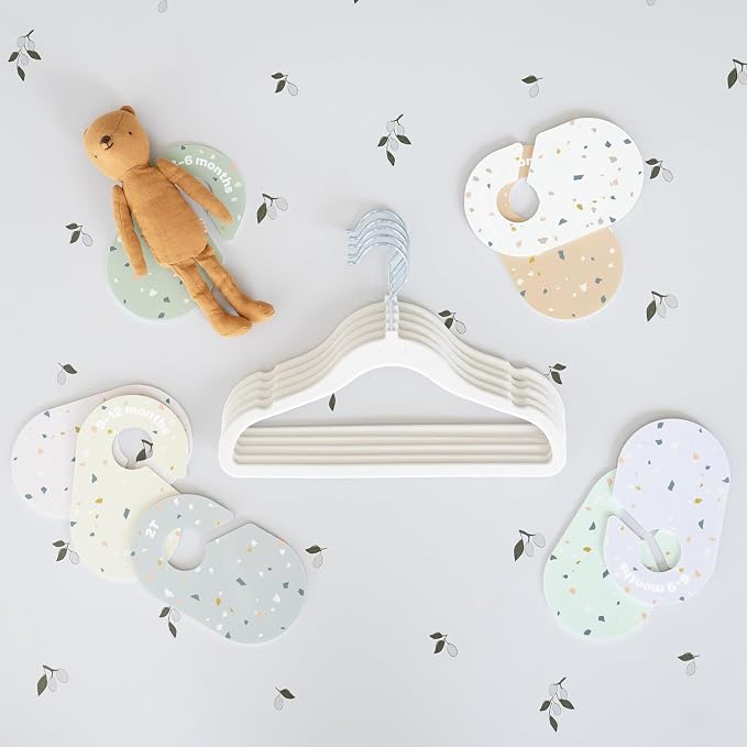 3 Sprouts Baby Closet Organizer Set, 15 Hangers, 8 Dividers, Cream/Terrazzo | 15 velvet hangers, 8 size dividers, Baby clothes closet dividers, Infant to toddler clothing, Matching nursery colors