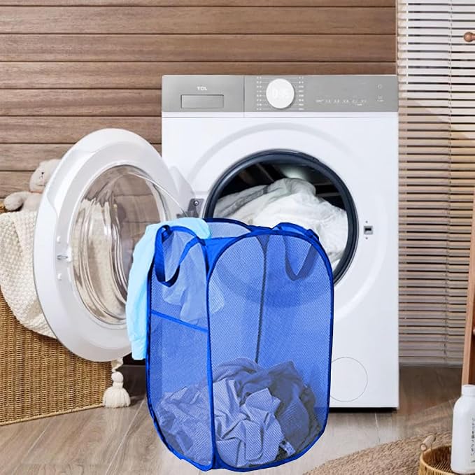 Mesh Laundry Hamper, Pop Up Laundry Basket, Collapsible Clothes Storage Bin for Bedroom, Dormitory, Apartment, Royal Blue