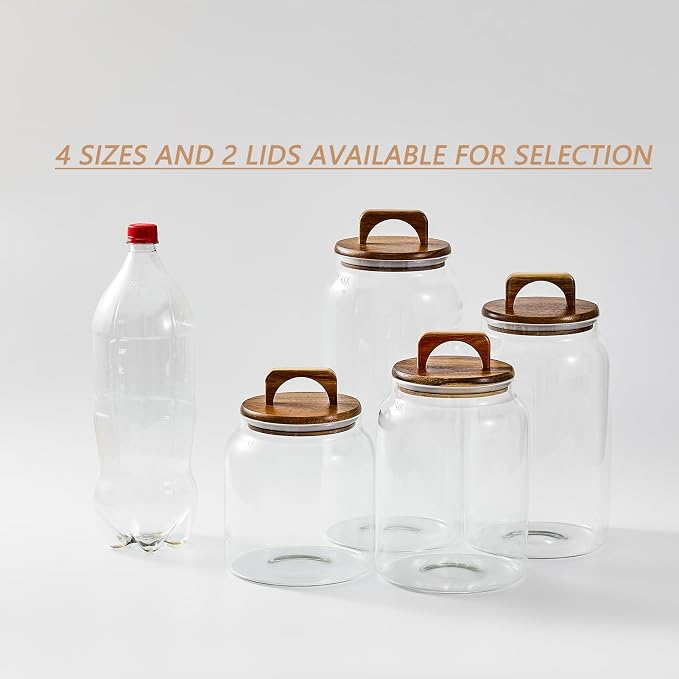 Sweejar Large Glass Candy Jars with Wooden Lids, 1 Gallon Glass Jar with Lid, Sugar/Flour Storage Containers, Big Glass Canisters with Airtight Lid, 1 Pack