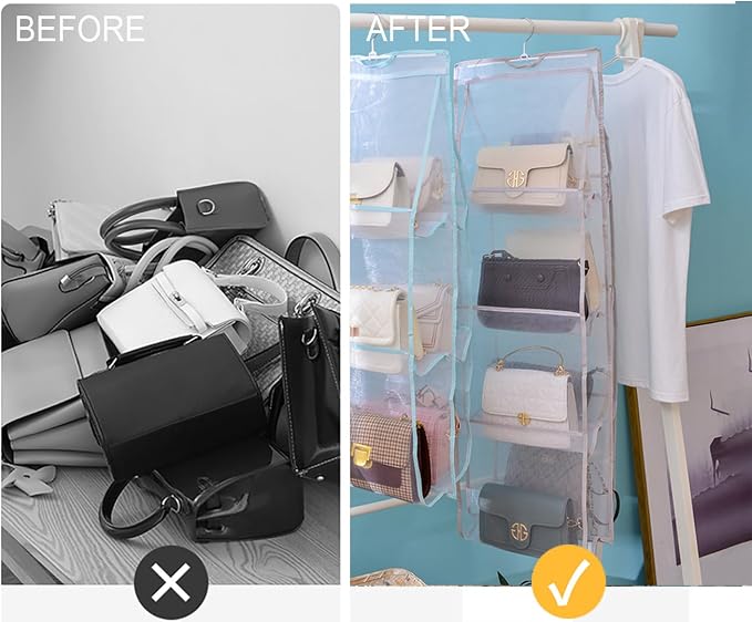 AARAINBOW 1 Pack Hanging Handbag Purse Organizer for Closet, Hand Bag Organizer Holder 8 Pockets, Space Saving Wardrobe Purse Storage Organizer for Women, 46 L x 13.8W (A-Gray)