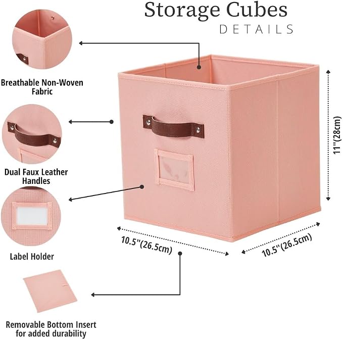 DECOMOMO Storage Bins, Cube Storage Bin with Labels | 10.5" x 11" Fabric Storage Cubes for Shelves (6pcs, Rainbow)