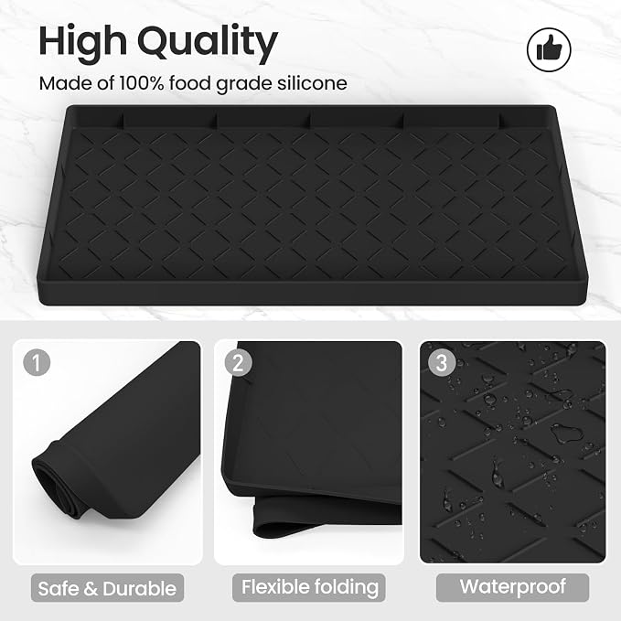 Mateeylife Under Sink Mats for Kitchen Waterproof 34"X22", Undersink Protectors，Silicone Mat Cabinet Liner, Under Sink Organizer for Bathroom and Kitchen，Boot Tray Pet Food Mat, Black