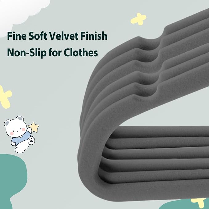 Baby Velvet Hangers Non-Slip Space Saving Swivel Hook 32 Pack Gray