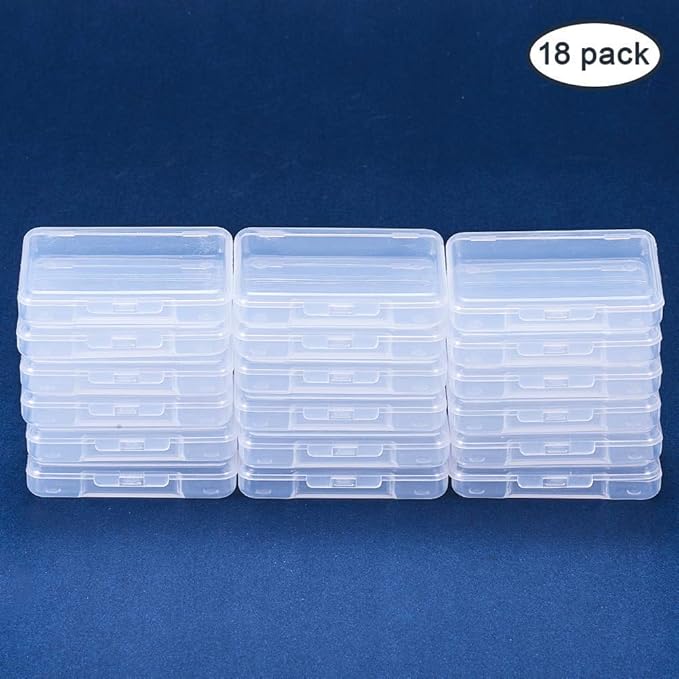BENECREAT 18 Pack 2.63x2x0.47 Inches Rectangle Clear Plastic Bead Storage Containers Box Drawer Organizers with lid for Items,Earplugs,Pills,Tiny Bead,Jewelry Findings