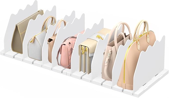 Ronlap Purse Storage Organizer for Closet White Shelf Dividers Rack, 2 Pack | White separators keep handbags, totes, clutches & purses upright & visible on shelves for closet storage and organization