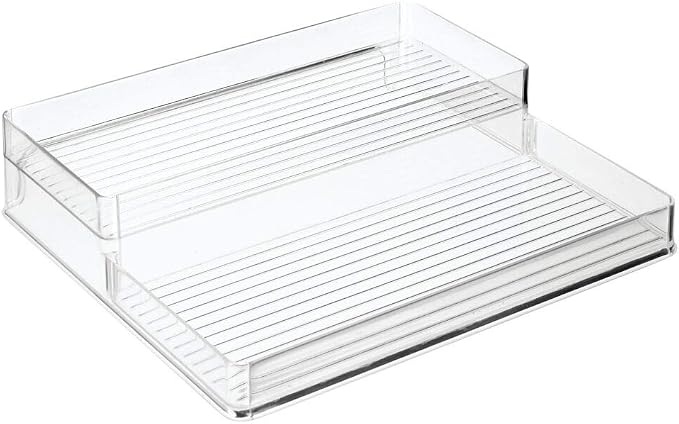mDesign Plastic Kitchen Food Storage Organizer Shelves, Spice Rack Holder for Cabinet, Cupboard, Countertop, Pantry - Holds Jars, Baking Supplies, Canned Food - 2 Levels - Clear