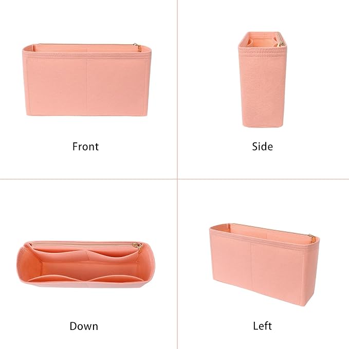 Surblue Purse Organizer Insert for Handbags, Felt Bag Organizer with Zippers Handbag Shaper Pouch for Classic 19 Flap Bag, Marmont, Onthego,（Lightpink, Slender L）