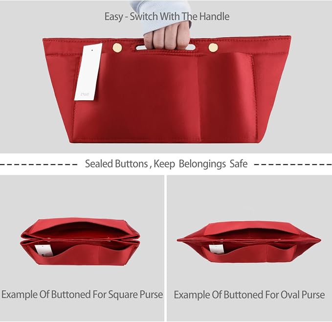 ZTUJO Purse Organizer Insert For Handbags, Silky Bag Organizer With 2 Zippers For Speedy Neverful Tote and More (Red, X-Large)