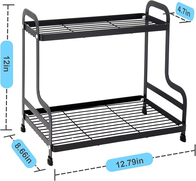 2-Tier Metal Countertop Organizer – Standing Shelf for Bathroom Vanity, Kitchen Spice Rack, Under Sink Storage, Cosmetics Display