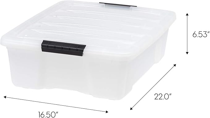 IRIS USA 27 Qt Stackable Plastic Storage Bins with Lids, 6 Pack - BPA-Free, Made in USA - Discreet Organizing Solution, Latches, Durable Nestable Containers, Secure Pull Handle - Pearl