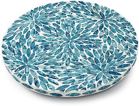 Lazy Susan for Table Mother of Pearl Turntable Organizer, Wood Round Spinning Tray Rotating for Kitchen, Cabinet, Counte