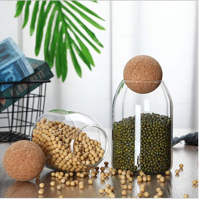 Glass Jar with Wood Lid Ball Jar Small Food Storage Container Clear Candy Jars Canister Sugar Coffee Tea Beans Spice Salt Storage 2 PSC 500 ML