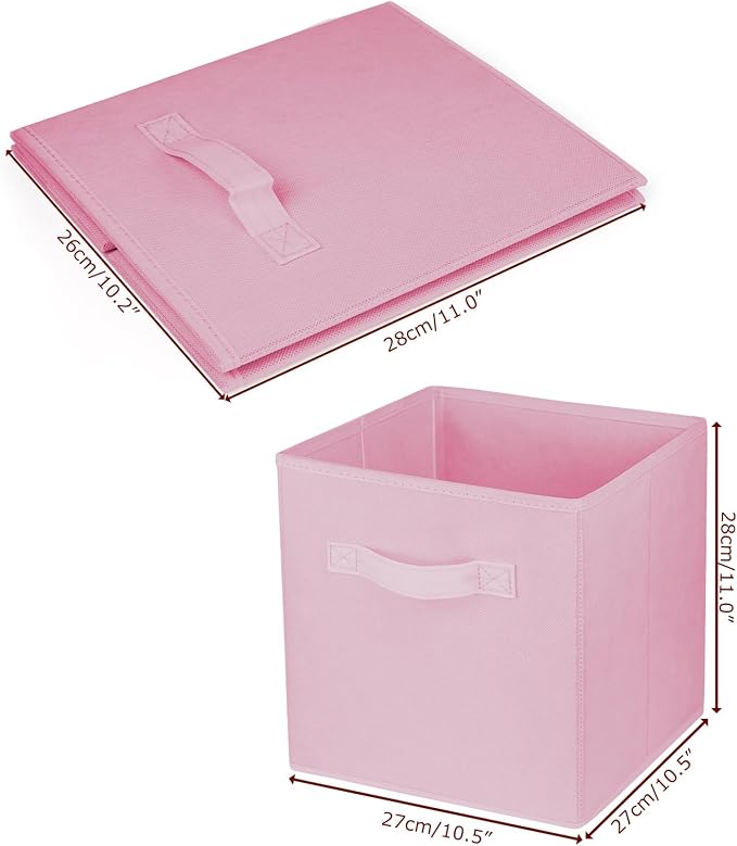 2 Pcs Storage Cubes, 10.5 Inch Collapsible Storage Bins, Fabric Foldable Bins for Organization, Durable Storage Bins for Closet, Shelves, Offices (Pink)