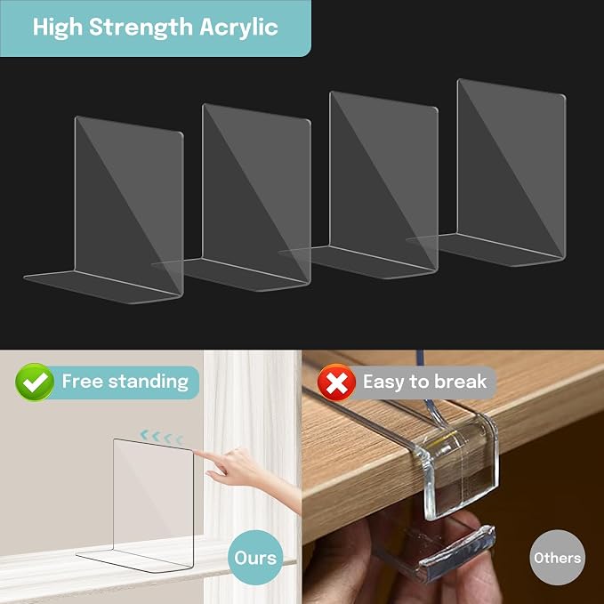 OKPOW Acrylic Shelf Dividers for Closet Organization: 4 Pack Durable Clear Shelves Separators for Clothing Adjustable 12" Tall x 10" Deep