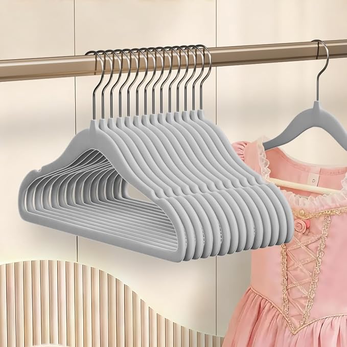 Baby Hangers 11.6 Inch Kids Velvet Non Slip CoatHangers 30 Pack Toddler Hangers Space Saving ClosetOrganizer for Toddler Infant Children Clothing (Gray Velvet)
