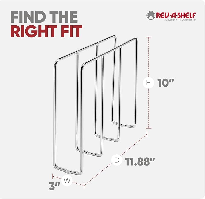 Rev-A-Shelf Baking Sheet Organizer for Wall/Base Cabinets, U-Shaped Bakeware & Cookie Sheet Wire Tray Divider for Kitchen Storage, Chrome, 596-10CR-52