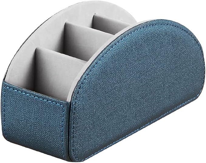 Leather Remote Control Holder,TV Remote Caddy with 5 Compartments,Desktop Organizer,for Store TV,DVD,Blu-Ray,Media Player,Heater Controllers(Blue)