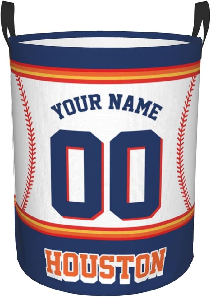 Custom Houston Laundry Hamper Personalized Laundry Basket Customized Name And Number Collapsible Storage Basket for Bedroom Bathroom Living Room Baseball Fan Gifts