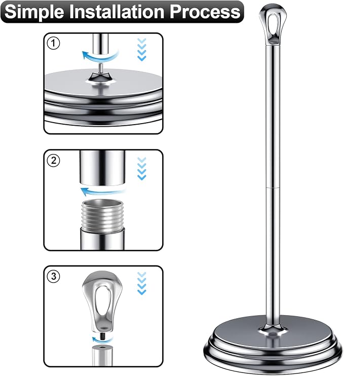 KASUNTO Toilet Paper Holder with Rustproof, Metal Free Standing Toilet Paper Stand Storage for Bathroom, Tissue Paper Roll Holder for Bathroom Accessories (Polished Chrome)