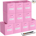11x11 storage cube bins (Set of 10) Foldable Fabric storage cubes with 10 Labels Window Cards & a Pen,11 inch cube storage bin,Closet Organizers for Shelves,Cubby Organizer Boxes,Light Pink