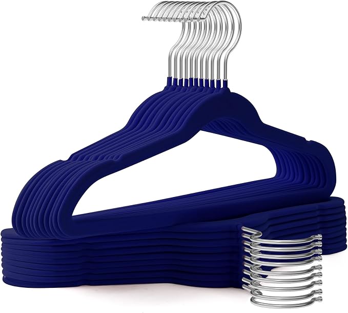 Kids Hangers 50 Pack,14 Inch Kids Velvet Hangers Slim & Space-Saving,Baby Clothes Hangers with 360 Swivel Hook,Heavy Duty Hanger for Infant & Childrens Coats, Pants,and Dress (Dark Blue)