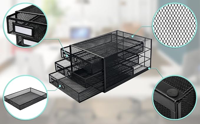Exerz Paper Sorter 3 Drawer Wire Mesh A4 / Desk Multifunctional Desk Organiser/Multi-Layer Letter Tray - for Documents, Magazines, Notebooks and Letter