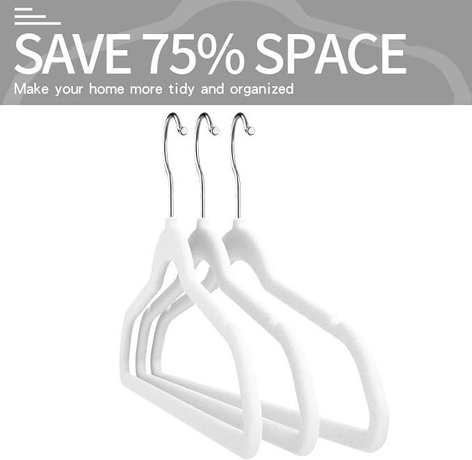 Velvet Clothes Hangers (50 Pack) Heavy Duty Durable Suit Hanger Vibrant Color Hangers Lightweight Space Saving Coat Hangers for Closet -White/Rosegold