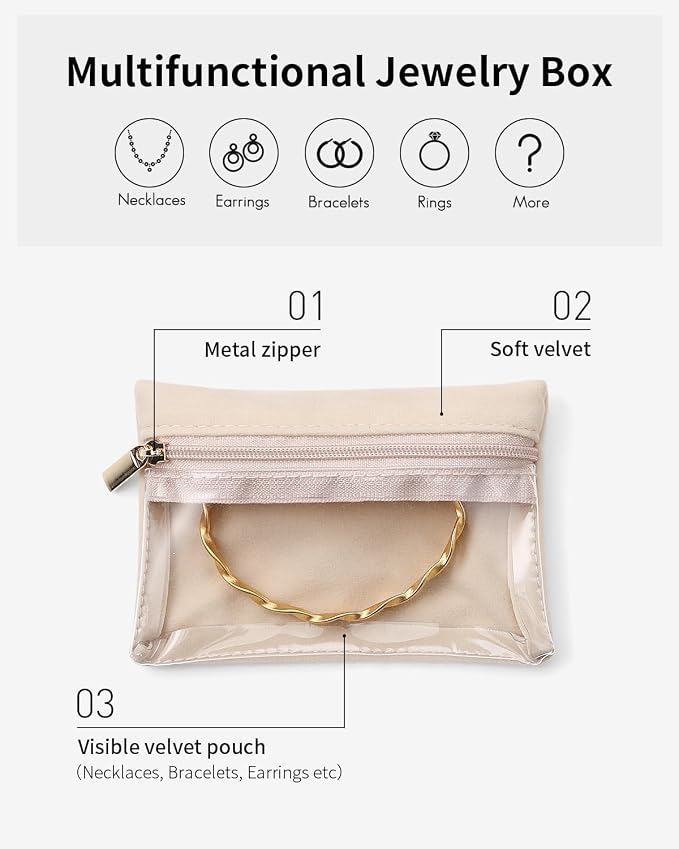 VLANDO 33 Pcs Travel Jewelry Case Velvet Jewelry Pouch with Zipper Clear Travel Jewelry Bag Jewelry Travel Organizer for Travel Business Trip Mother Day Mom Gifts for Mom Wife Women