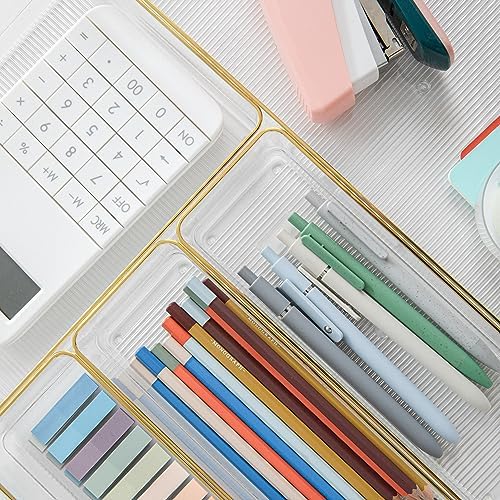 Martha Stewart Kerry Stackable Desk Drawer Organizers, Clear/Gold, 5-Pack
