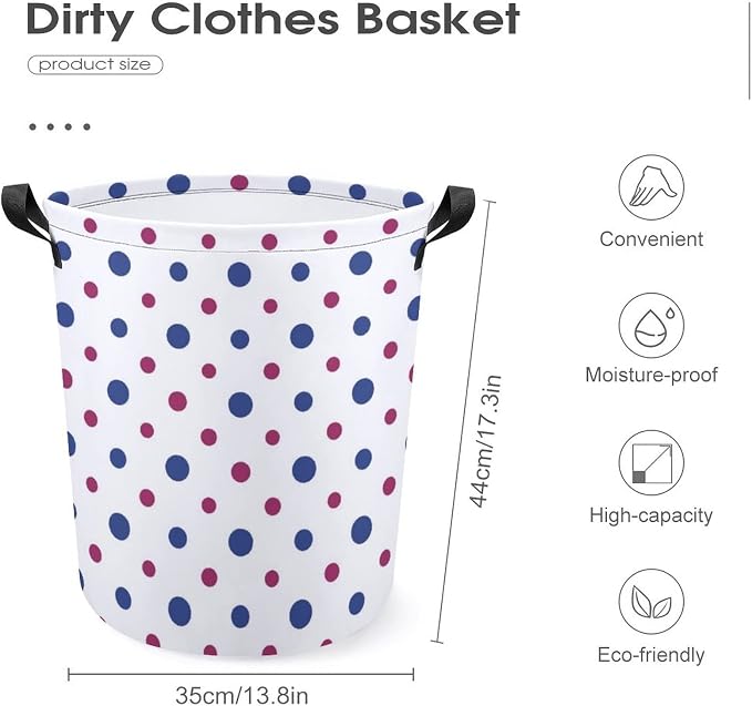 Polka Dots Laundry Basket,Laundry Hamper,Collapsible Storage Bin, Oxford Fabric Clothes Baskets,Nursery Hamper For Home,Office,Dorm,Gift Basket