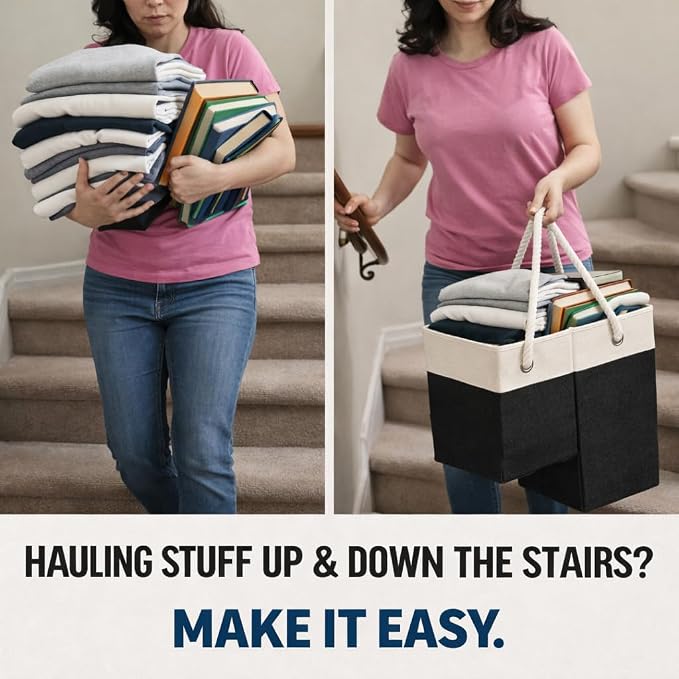 Stair basket,Foldable staircase baskets,Step stairs storage baskets with handle,1pcs black