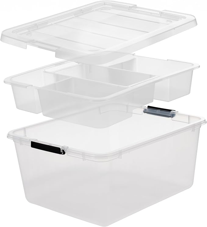 IRIS USA 6-Pack Clip Box with Latching Lids, 18 Quart Craft Storage Bins, Art & Writing Supply Containers for Home, Office & Classroom Organization