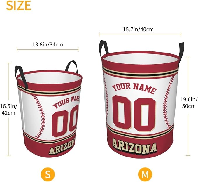 Custom Arizona Laundry Hamper Personalized Laundry Basket Customized Name And Number Collapsible Storage Basket for Bedroom Bathroom Living Room Baseball Fan Gifts
