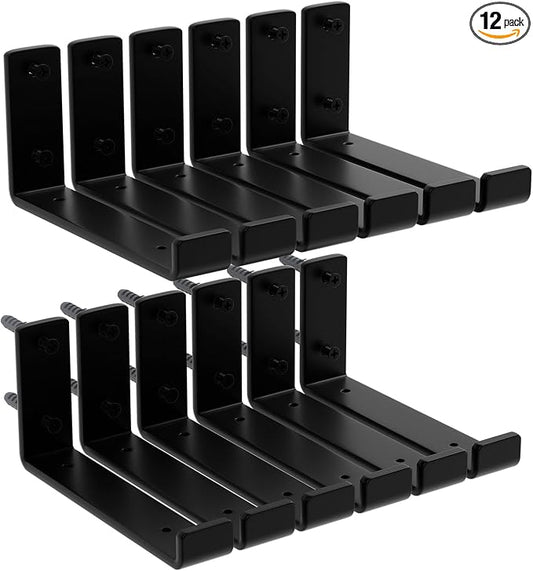 12-Pack 7.25" L x 4" H x 1.5" W Shelf Bracket, 1/5” Thick Iron Metal Wall Rustic Industrial J Lip Floating Shelf Bracket