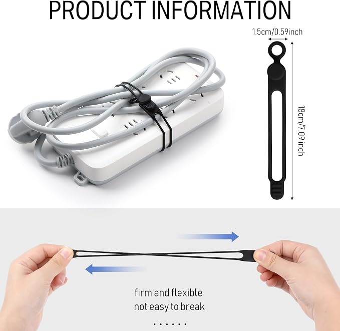 Nuanchu 40 Pcs Silicone Cable Ties Reusable Holder Adjustable Straps Multipurpose Charging Cable Organizer for Fastening Charging Cords Wires(7.1 Inch,Black)