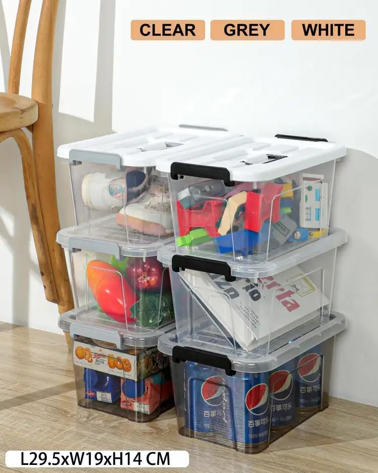 NUMIFUN Plastic Storage Bins With Lids 6 Pack Storage Organizer Bins, 7 Quart Stackable Storage Bins with Lids and Black