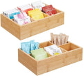 mDesign Bamboo Tea & Food Storage Organizer Container Box - Wooden Holder Case for Tea Bags, Coffee, Snacks, Sugar, Sweeteners, and Small Packets - Echo Collection - 2 Pack - Natural Wood