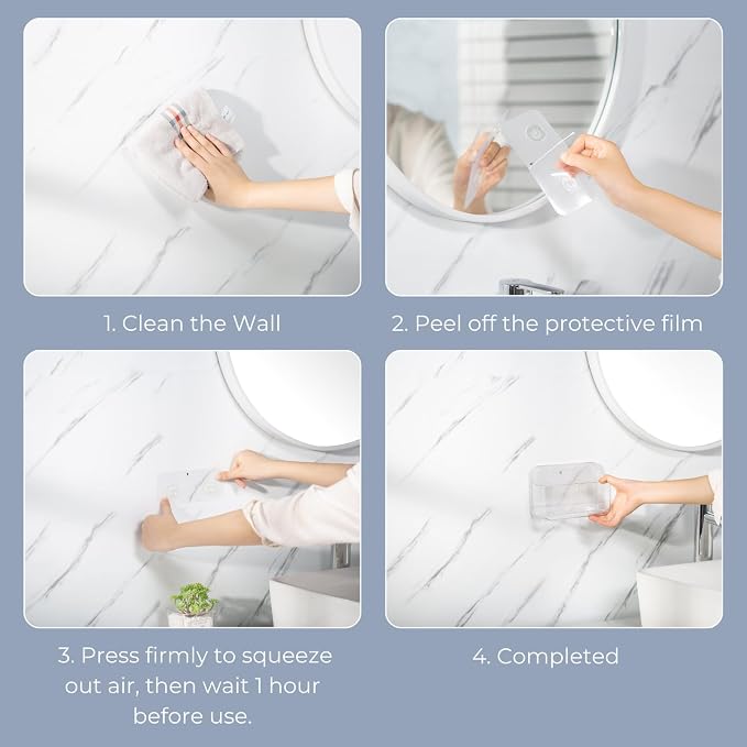 No-Drill Wall Storage Basket – 2-Compartment Clear Acrylic Organizer Bin with Strong Adhesive, Easy to Install & Remove, Waterproof Shelf for Kitchen, Bathroom, Cabinet – Sandra Series